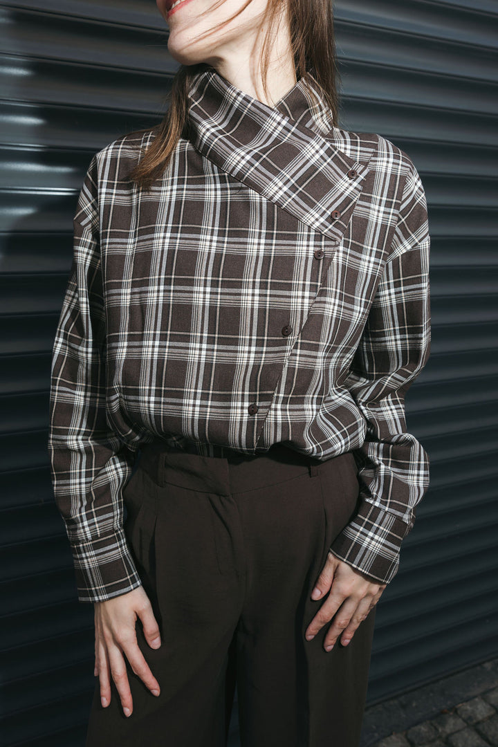 Plaid Shirt with High Collar