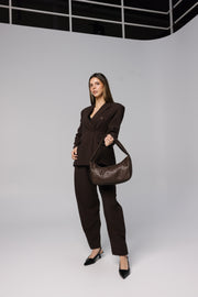 Brown Straight Trousers with Button Accent