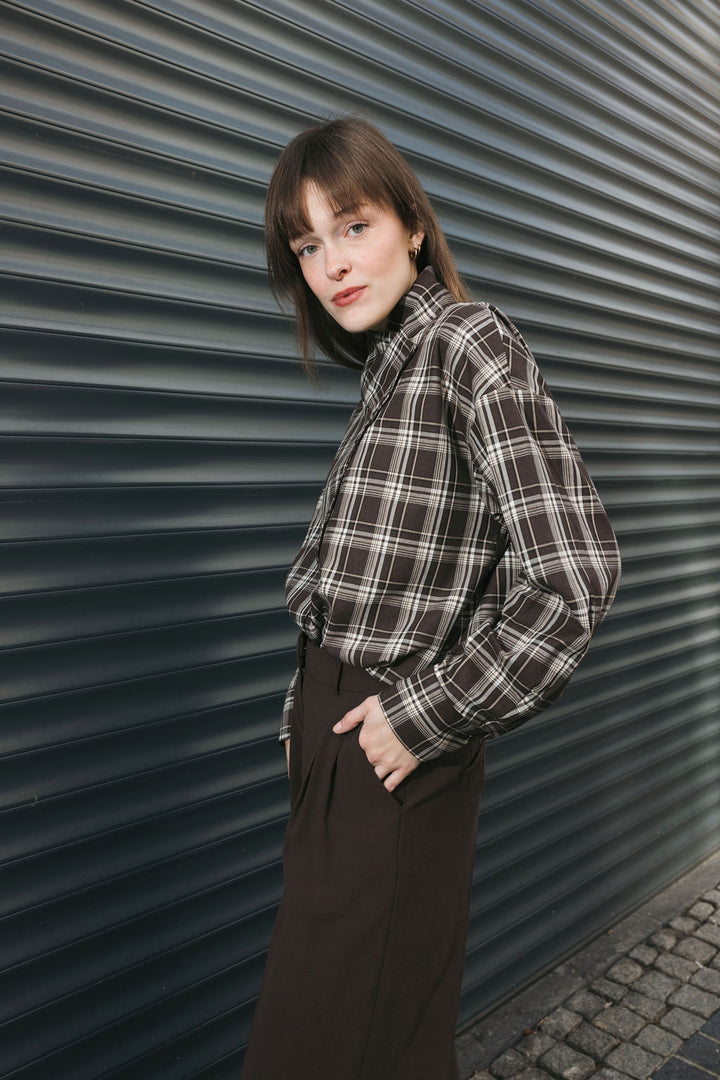 Plaid Shirt with High Collar