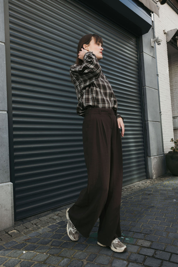 Wide-Leg Tencel Trousers – Brown