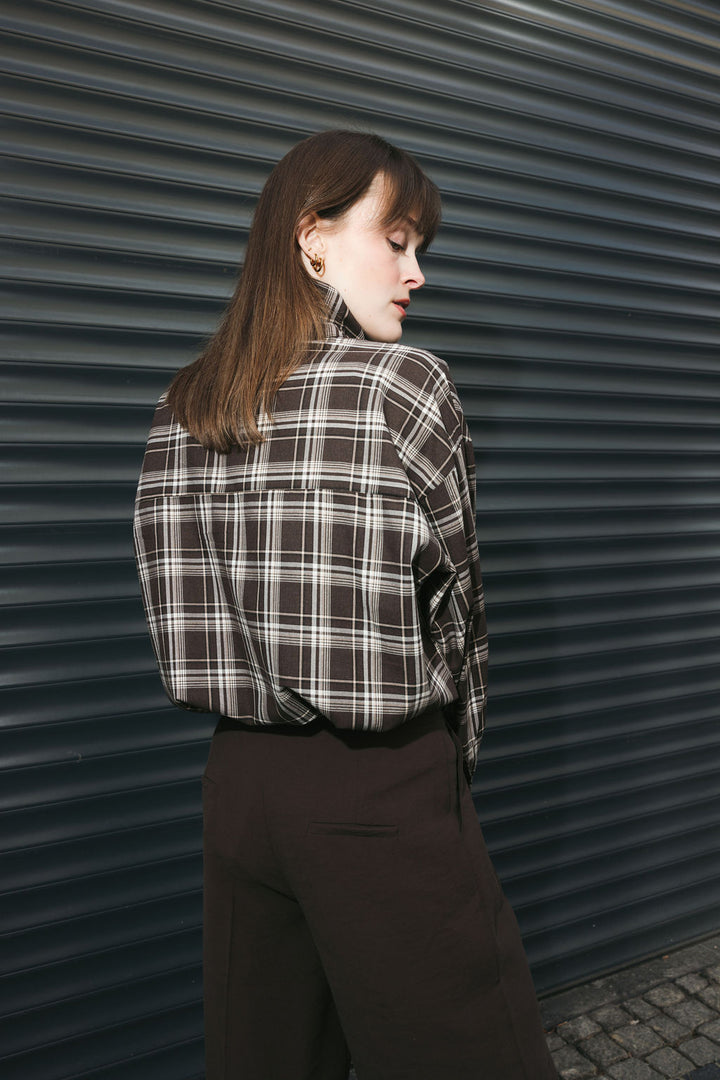 Plaid Shirt with High Collar