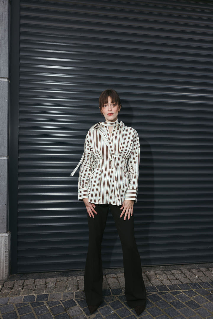 Tailored Poplin Shirt – Butter Yellow & Brown Stripe