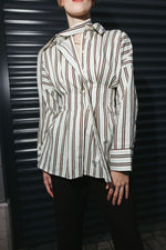 Load image into Gallery viewer, Tailored Poplin Shirt – Butter Yellow &amp; Brown Stripe