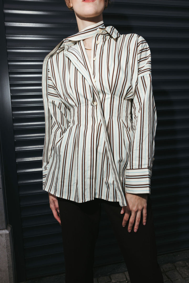 Tailored Poplin Shirt – Butter Yellow & Brown Stripe