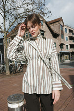 Load image into Gallery viewer, Tailored Poplin Shirt – Butter Yellow &amp; Brown Stripe