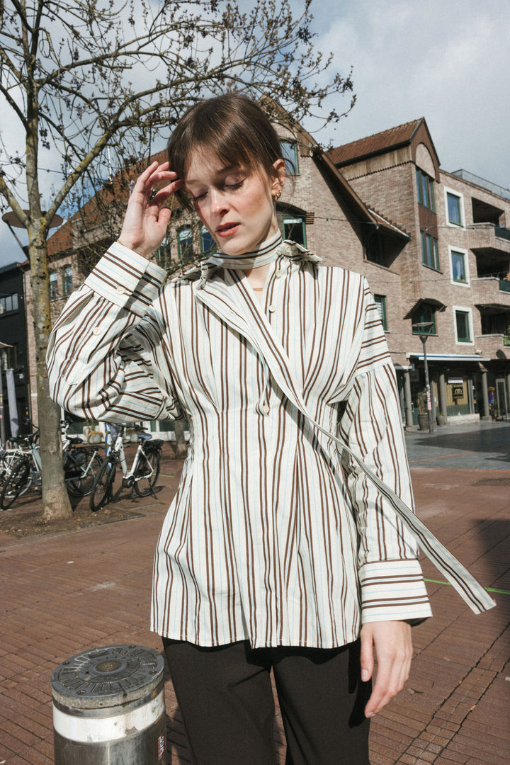 Tailored Poplin Shirt – Butter Yellow & Brown Stripe