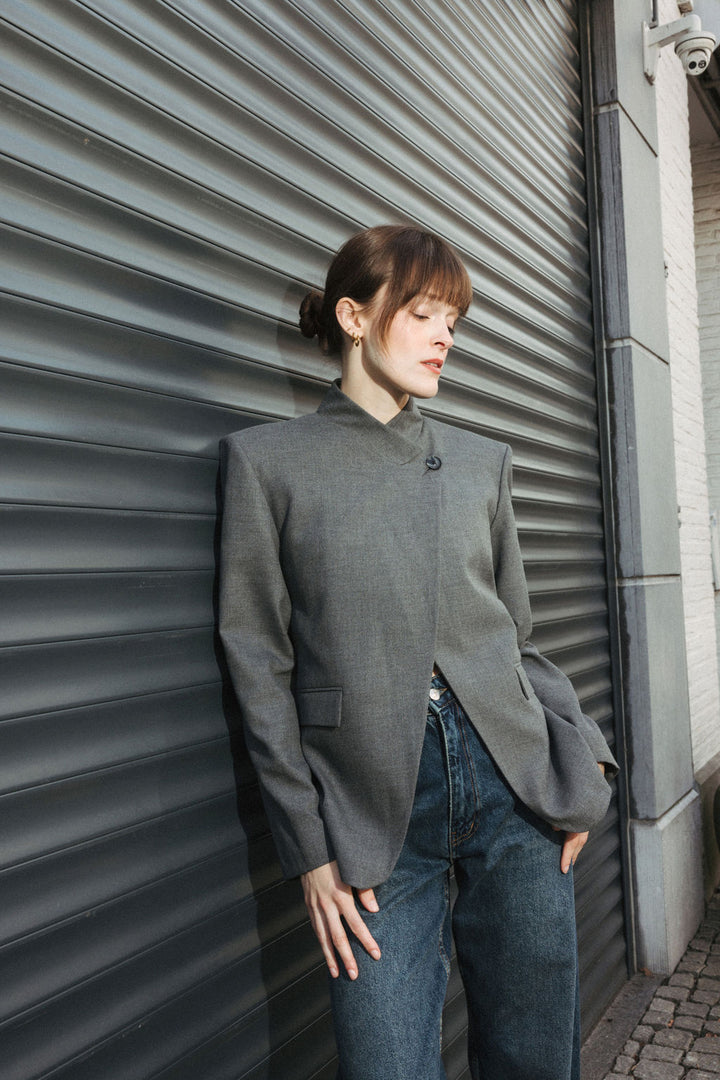 High Collar Blazer - Grey