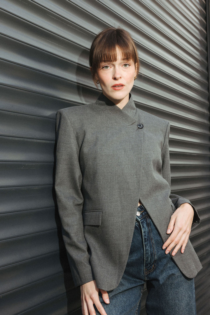 High Collar Blazer - Grey