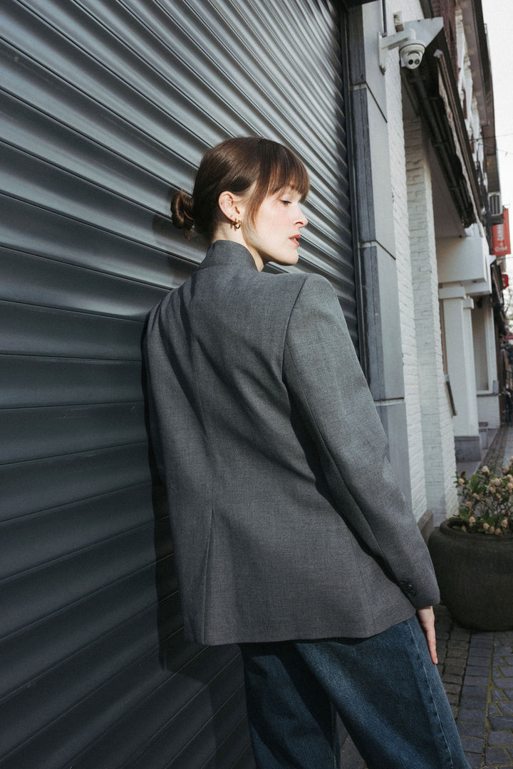 High Collar Blazer - Grey