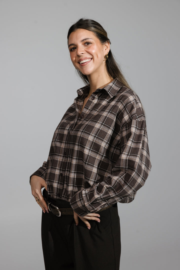 Plaid Cotton Shirt – Beige/Brown