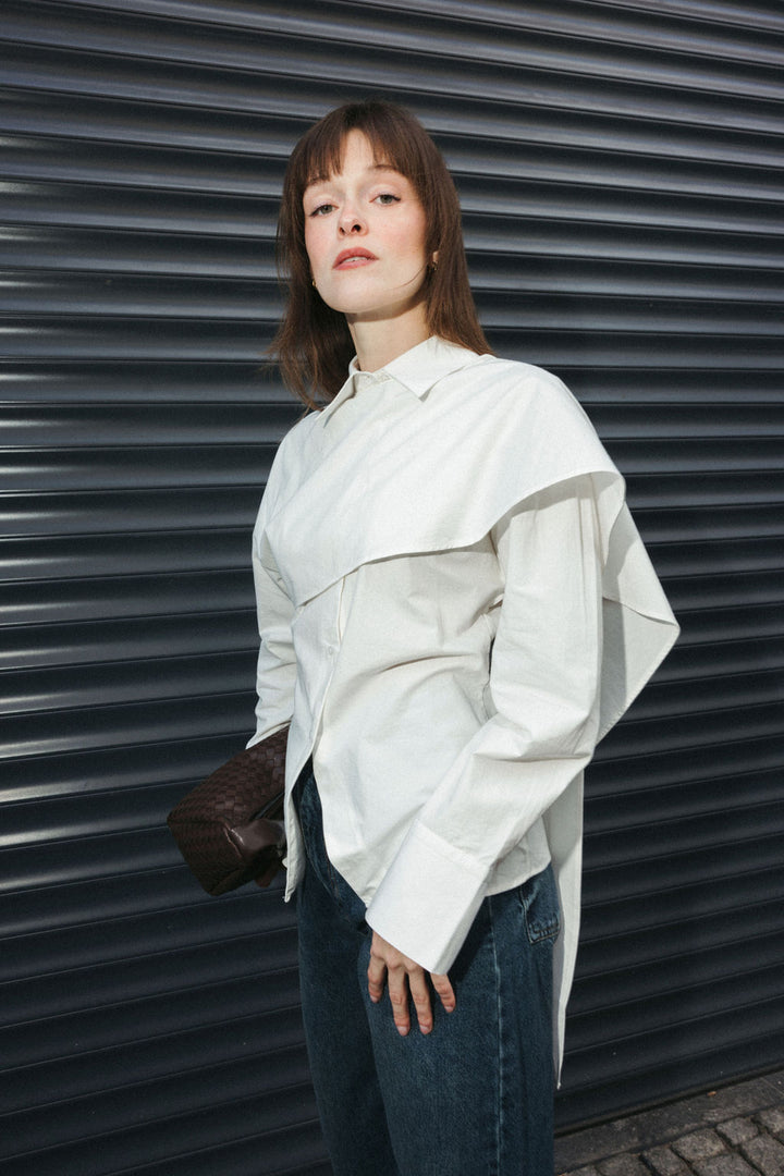 Shirt with Scarf Detail – White