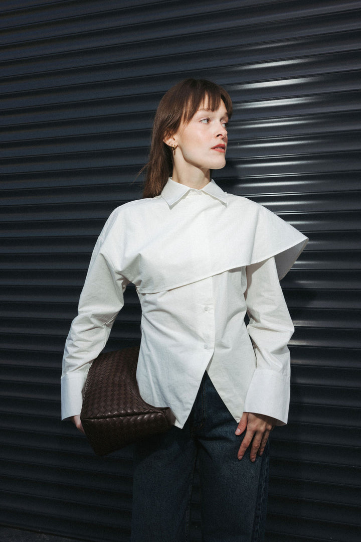 Shirt with Scarf Detail – White