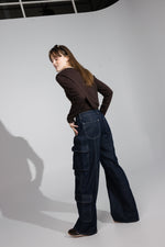 Load image into Gallery viewer, Dark Blue Cargo Jeans