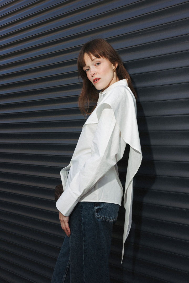 Shirt with Scarf Detail – White