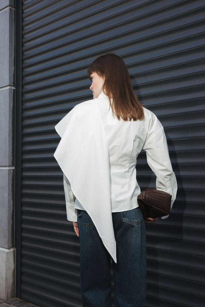 Shirt with Scarf Detail – White