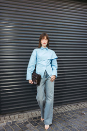 Shirt with Scarf Detail – Baby Blue