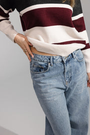 Striped Polo Sweater – Ecru / Bordeaux / Grey