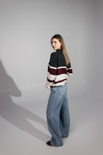 Load image into Gallery viewer, Striped Polo Sweater – Ecru / Bordeaux / Grey