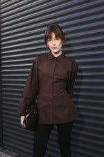 Load image into Gallery viewer, Tailored Shirt with Tie-Back – Brown