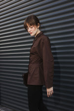 Load image into Gallery viewer, Tailored Shirt with Tie-Back – Brown