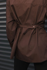 Load image into Gallery viewer, Tailored Shirt with Tie-Back – Brown