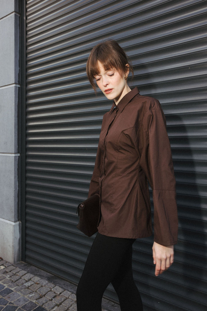 Tailored Shirt with Tie-Back – Brown