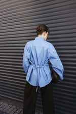 Load image into Gallery viewer, High Collar Shirt with Tie-Back – Baby Blue