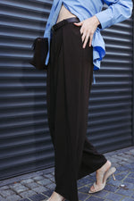 Load image into Gallery viewer, Pleated Belted Trousers – Dark Brown