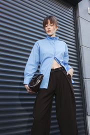 High Collar Shirt with Tie-Back – Baby Blue