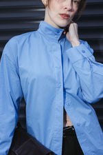 Load image into Gallery viewer, High Collar Shirt with Tie-Back – Baby Blue