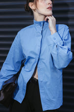 Load image into Gallery viewer, High Collar Shirt with Tie-Back – Baby Blue