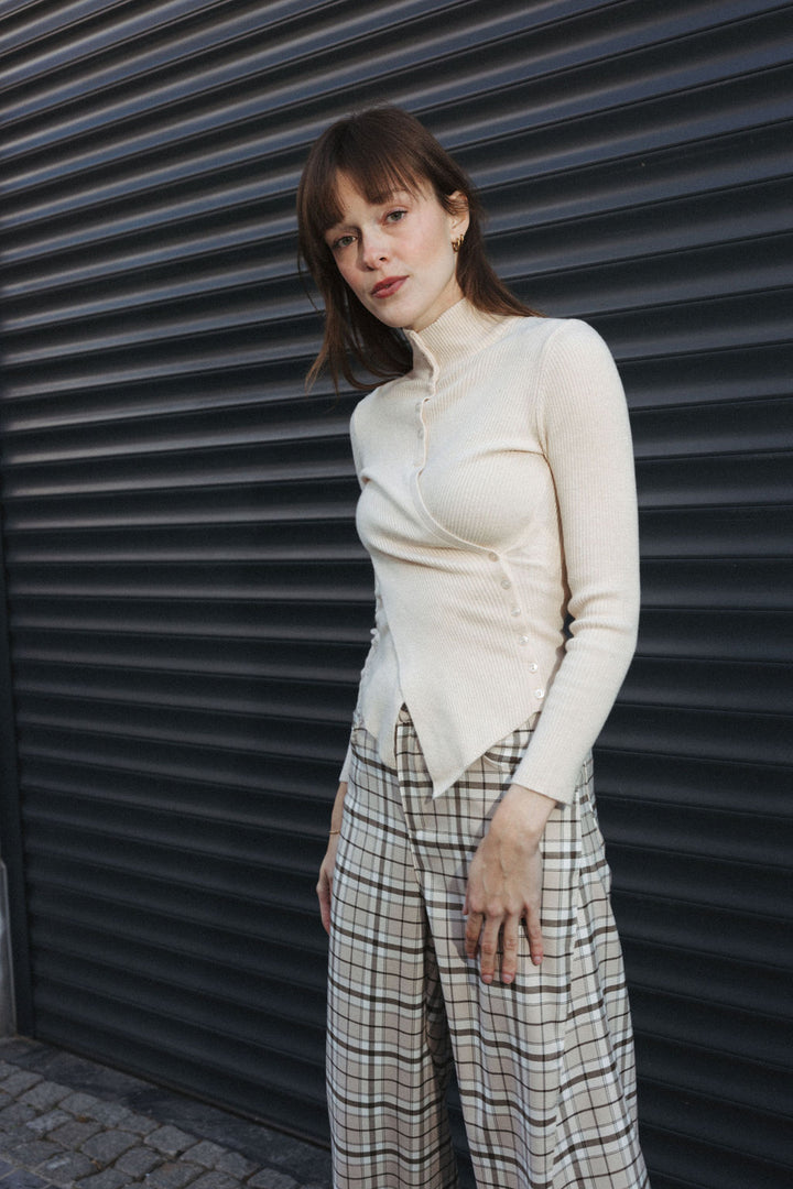Asymmetric Cardigan with Stand Collar