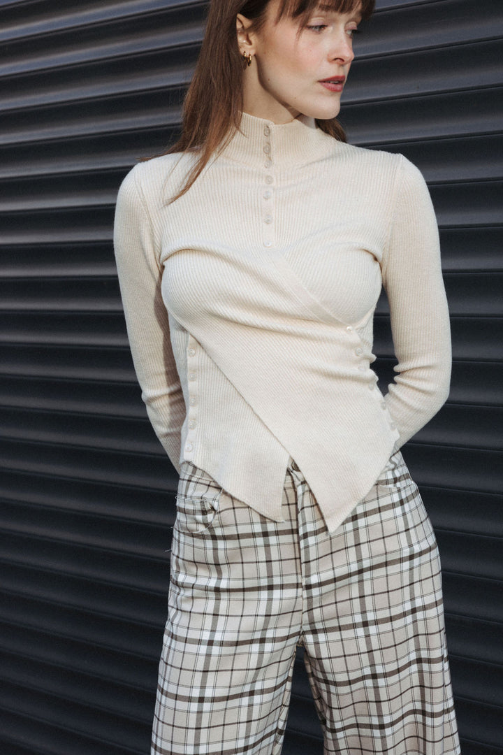 Asymmetric Cardigan with Stand Collar