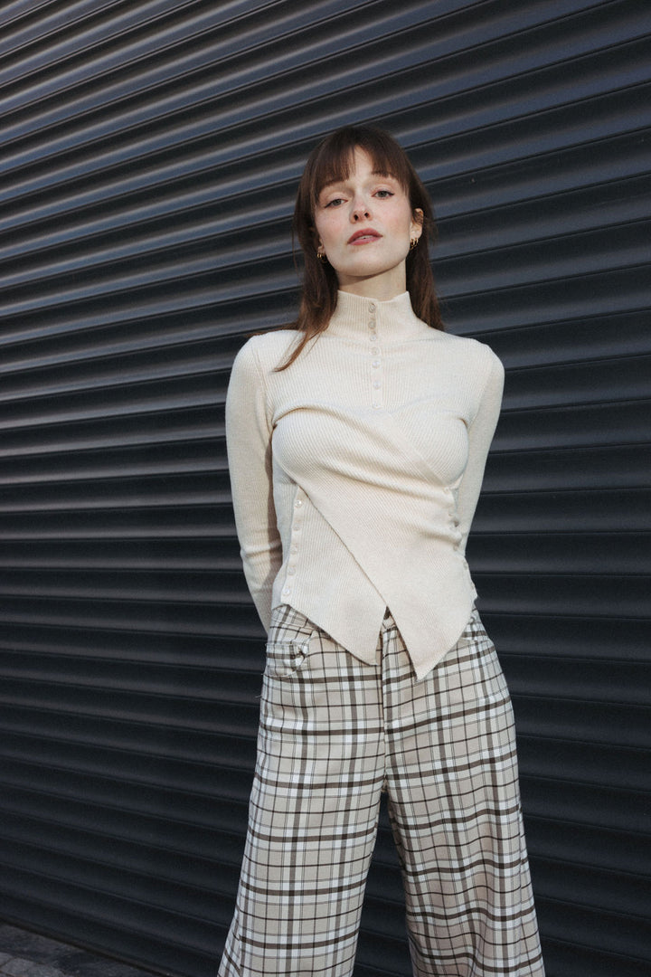 Asymmetric Cardigan with Stand Collar