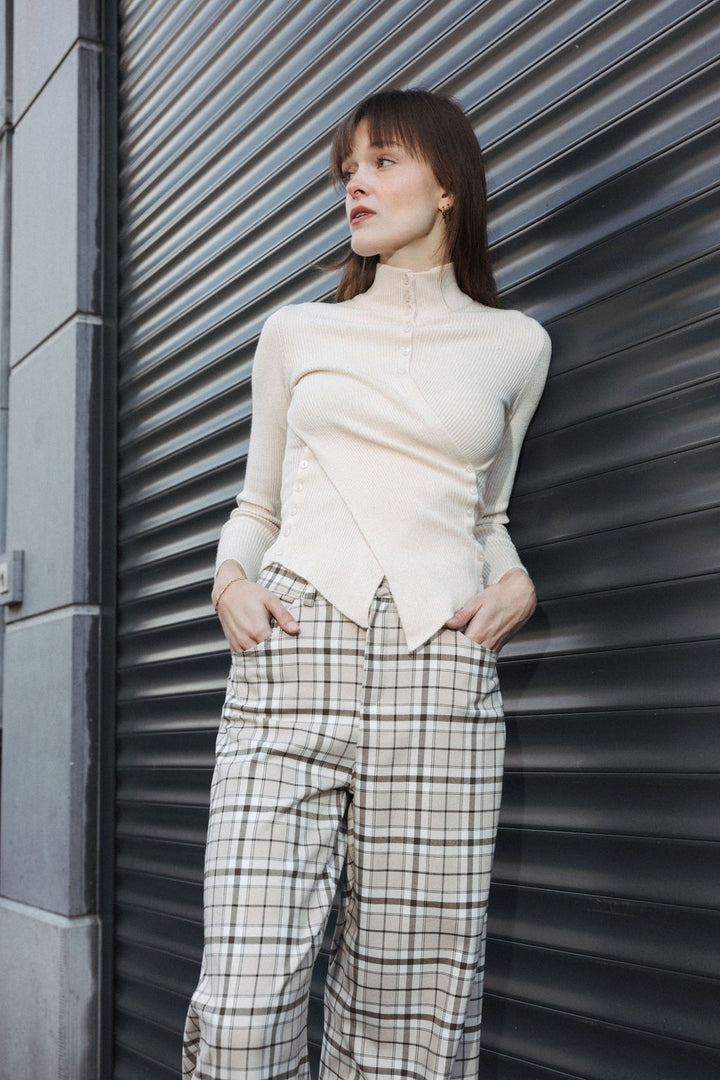 Asymmetric Cardigan with Stand Collar