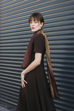 Load image into Gallery viewer, Midi Dress with Short Sleeves and Belt – Brown