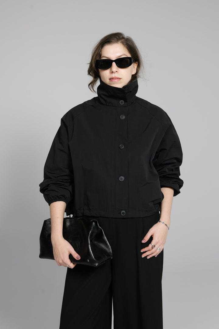 Short Parachute Jacket with High Collar