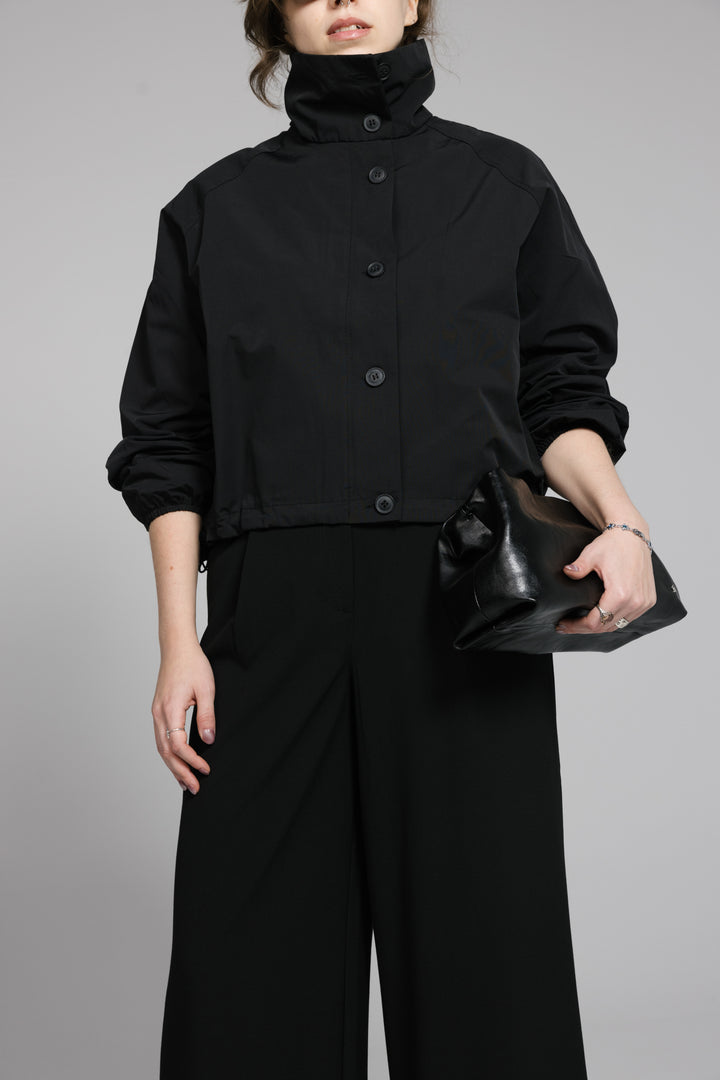 Short Parachute Jacket with High Collar