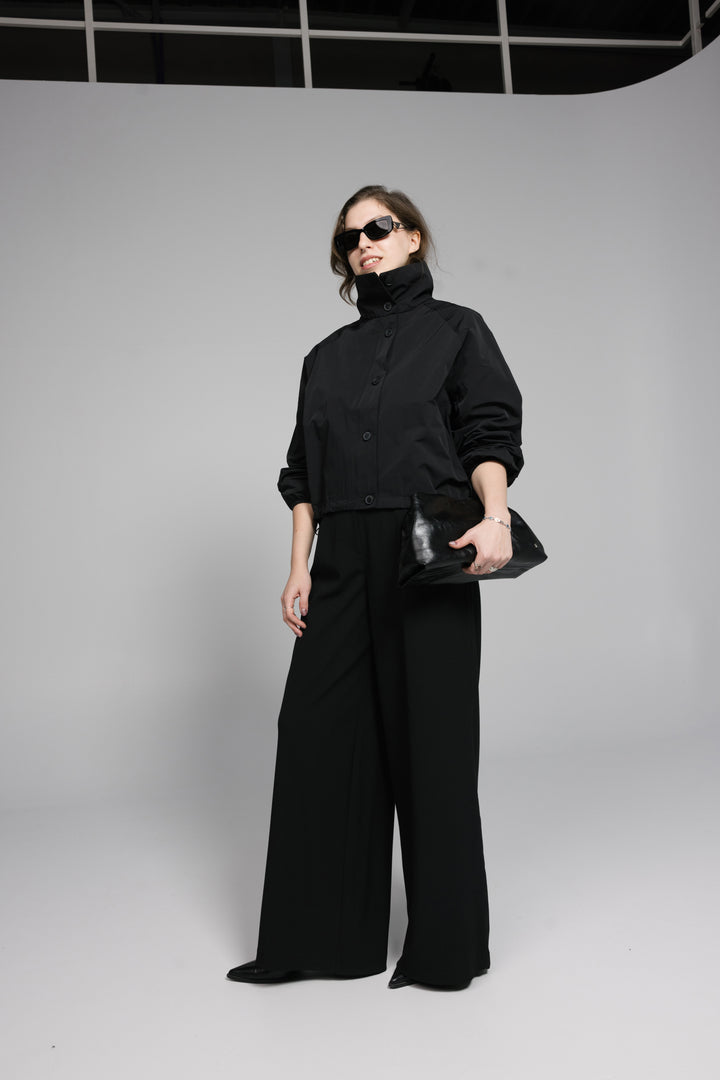Short Parachute Jacket with High Collar