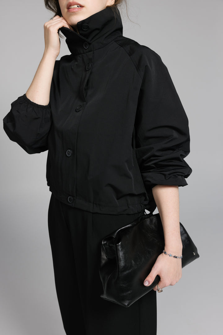 Short Parachute Jacket with High Collar