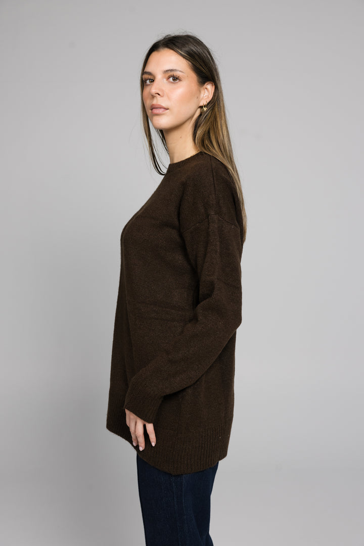 Brown Crew Neck Knitwear