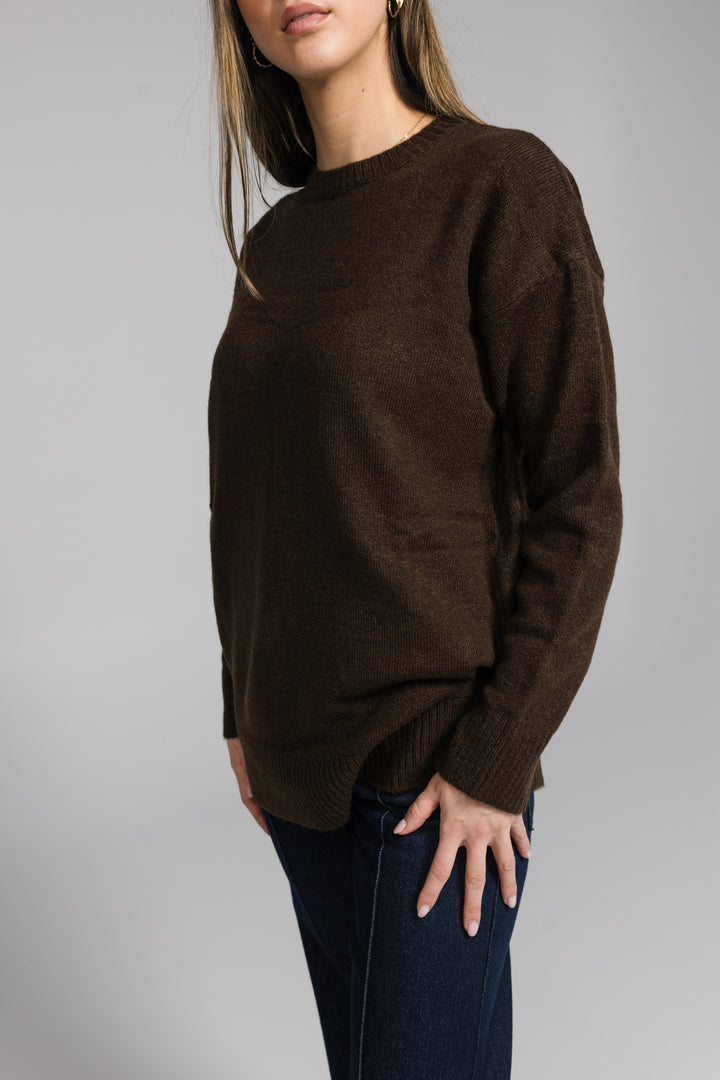 Brown Crew Neck Knitwear