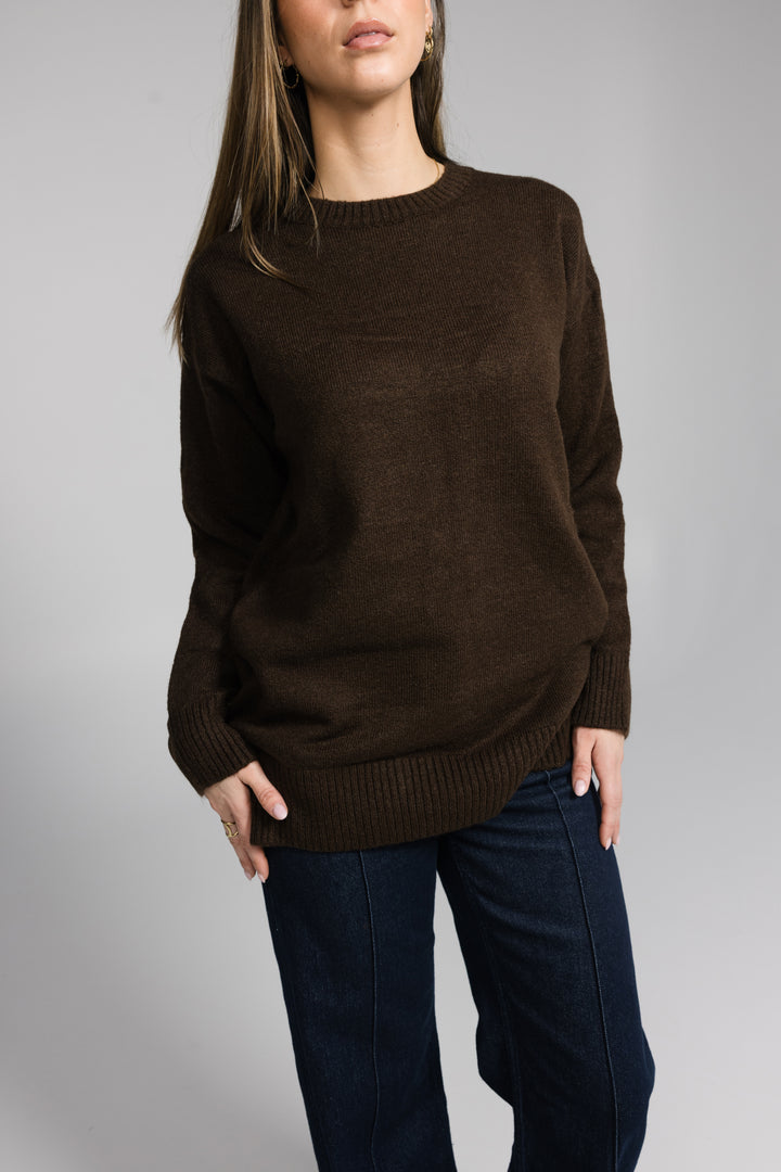 Brown Crew Neck Knitwear