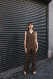 Tailored Buttoned Gilet – Brown