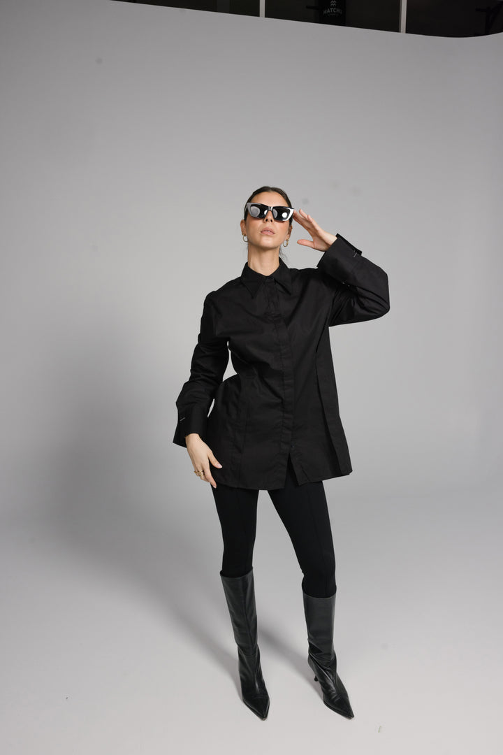Tailored Blouse with Front Pleat Detail
