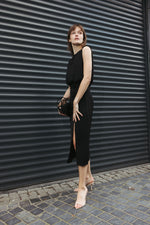 Load image into Gallery viewer, Elegant Sleeveless Slit Dress – Black