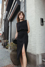 Load image into Gallery viewer, Elegant Sleeveless Slit Dress – Black