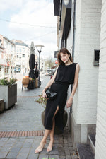 Load image into Gallery viewer, Elegant Sleeveless Slit Dress – Black