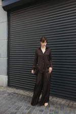 Load image into Gallery viewer, Satin Wide-Leg Trousers – Brown