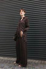 Load image into Gallery viewer, Satin Wide-Leg Trousers – Brown